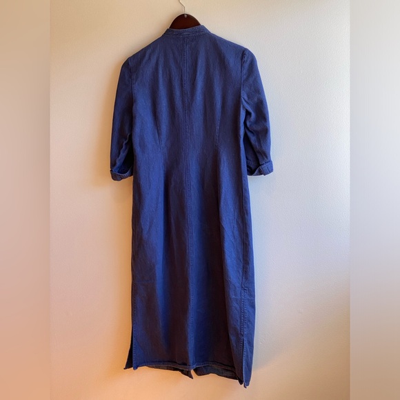 Talbots Cotton Dark Blue Washed Denim Dress Size 4 Petite Button Up Detail Long - Picture 7 of 9